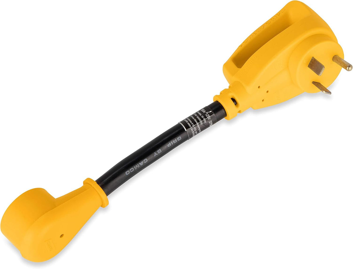 Camco Power Grip Dogbone Adapter, 30A Male to 15A Female, 12"