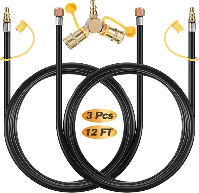RV Propane Quick Connect Hose Kit 12ft with Y-Splitter 2-Pack