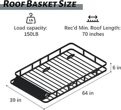 Roof Rack Cargo Basket 64"x39" 150lb Steel