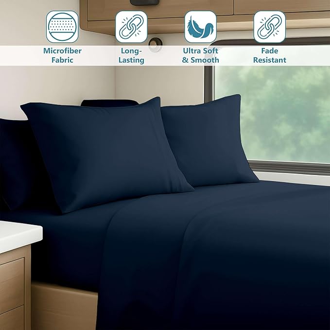 RV 3/4 Sheet Set 48x80 4-Piece Navy Blue Deep Pocket
