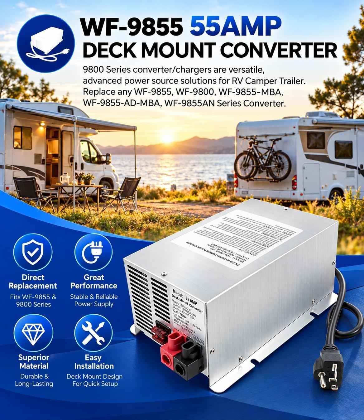 55 amp deck-mount RV converter charger