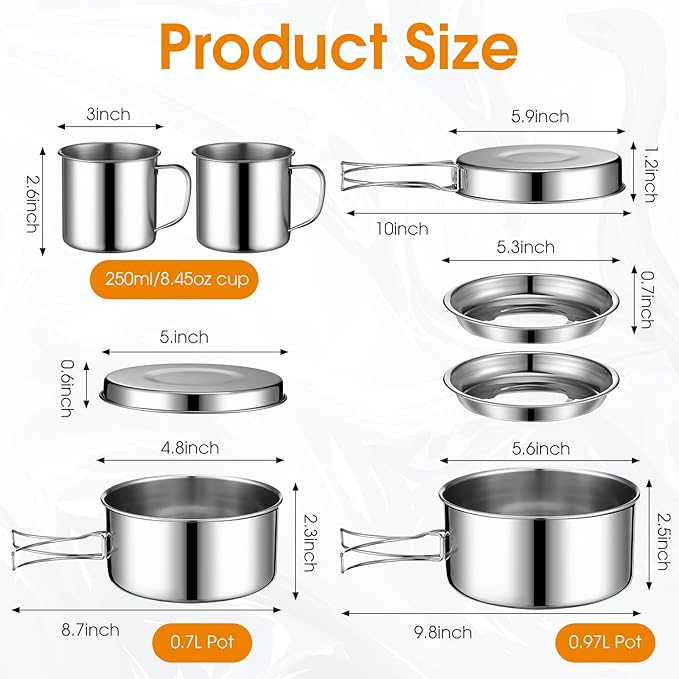 Camp Cooking Set 14-Piece Stainless Steel Pot & Pan