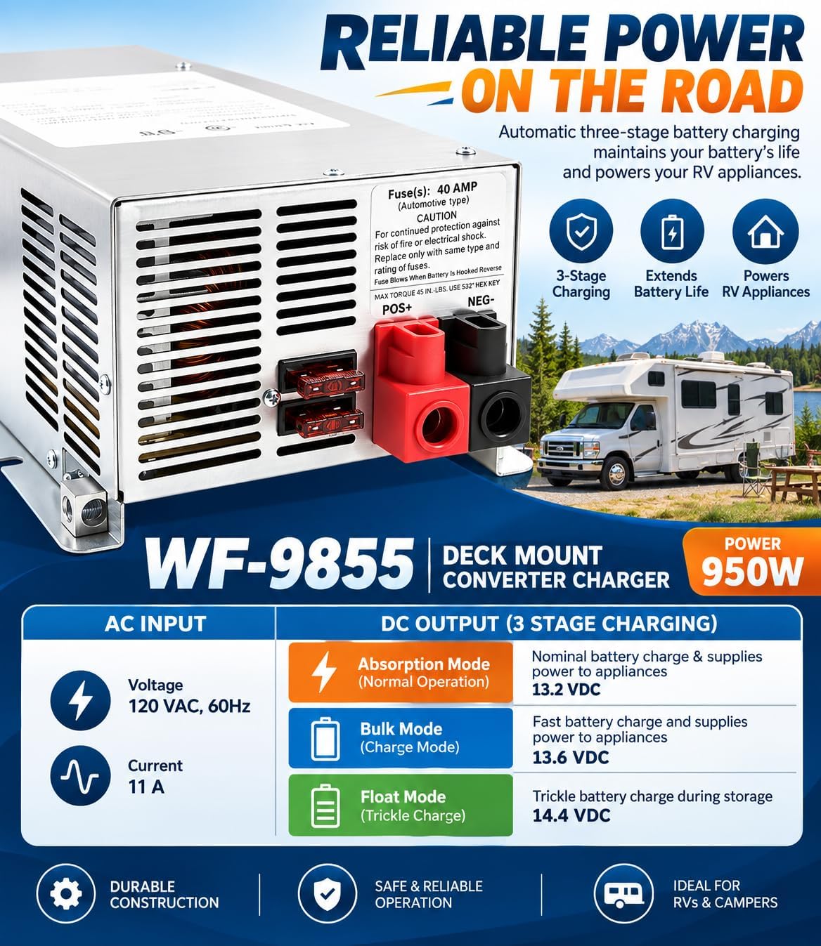 55 amp deck-mount RV converter charger