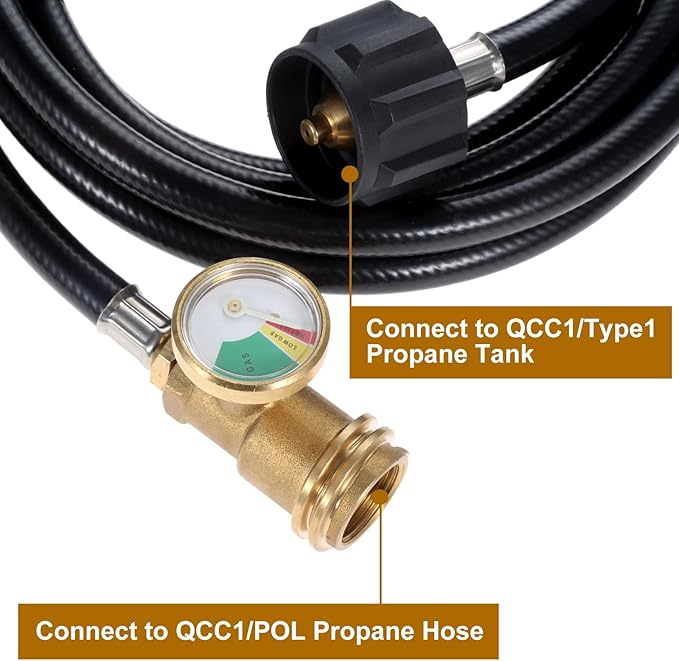 12ft Propane Extension Hose with Gauge POL to QCC1