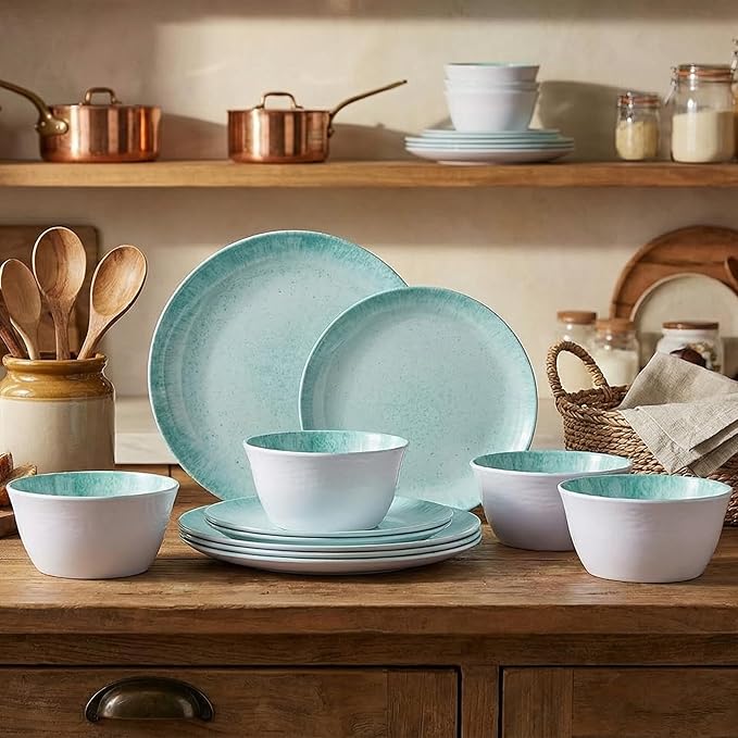 Melamine Dinnerware Set 12-Piece Plates Salad Plates & Bowls