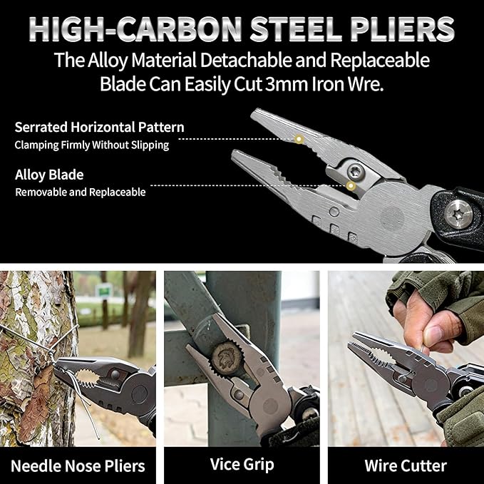 14-in-1 Adjustable Wrench Multi-Tool with Screwdrivers, Saw, Pliers, Ferro Rod, Whistle, Carrying Pouch,Survival Kit for Outdoor Adventures, Camping, Hiking, Fishing