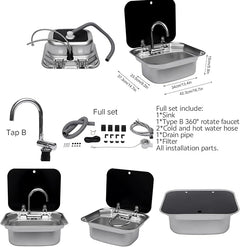 Folding RV Sink & Faucet Combo 15x17" 304 Stainless