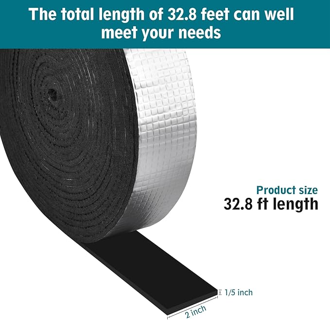 Pipe Wrap Insulation - 33 ft Outdoor Pipe Foam Insulation Tape Self Adhesive for Winter Freeze Protection Insulation Wrap - Aluminum Foil Finish-2" x 33FT