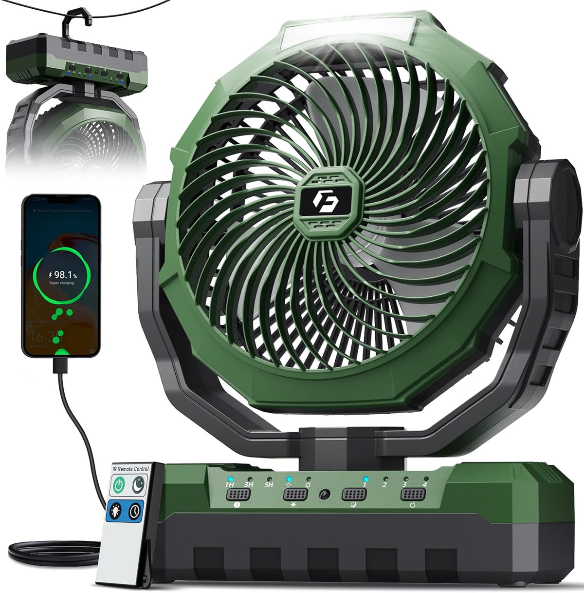 Rechargeable camping fan with LED light