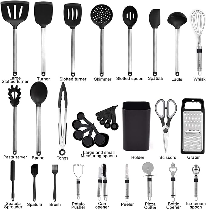 33-Piece Silicone Kitchen Utensil Set for Nonstick Cookware