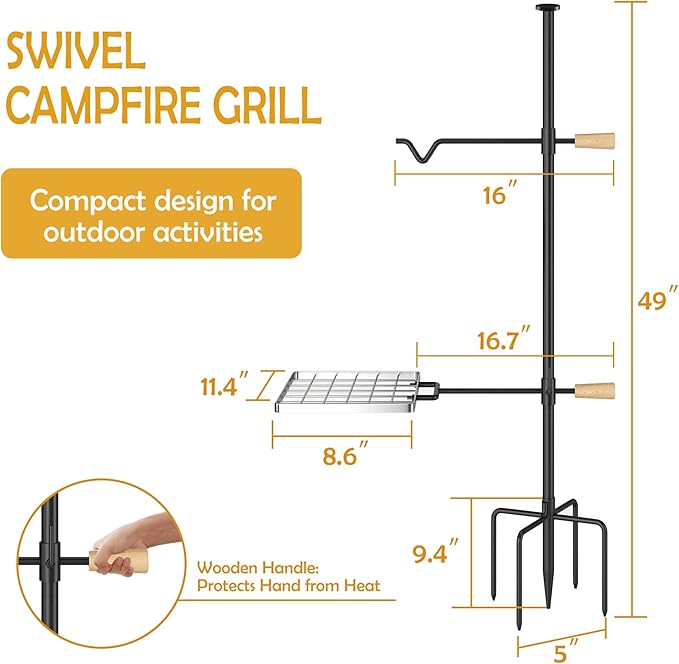 Campfire Grill Grate with Swivel Handle Heavy Duty Steel