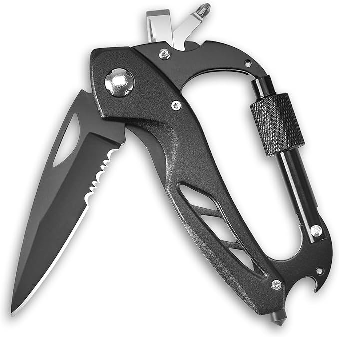 Carabiner Multitool with Serrated Folding Knife