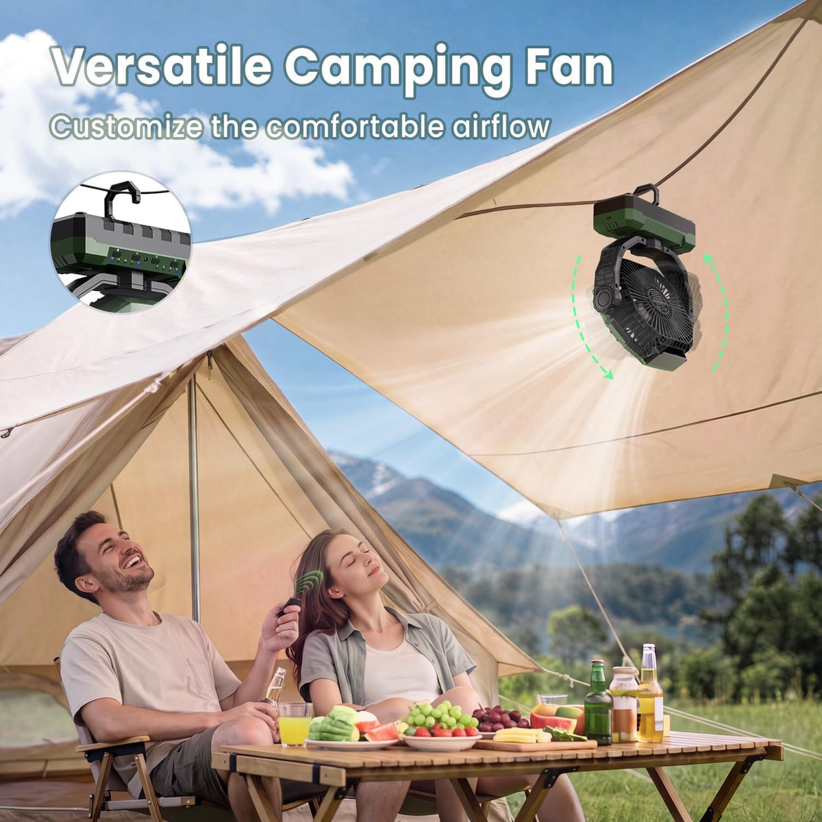 Rechargeable camping fan with LED light