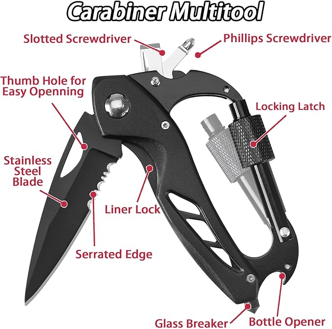 Carabiner Multitool with Serrated Folding Knife