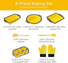 8-Piece Silicone Nonstick Bakeware Set with Oven Mitts Yellow
