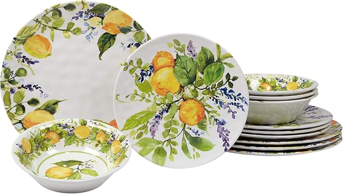 Lemon Zest Melamine Dinnerware Set 12-Piece for 4