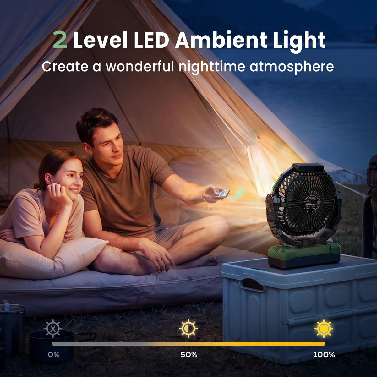 Rechargeable camping fan with LED light