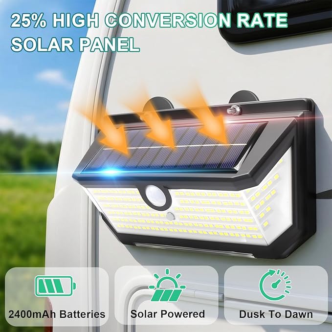 Solar RV Porch Light 218 LED 270° Motion Sensor Magnetic