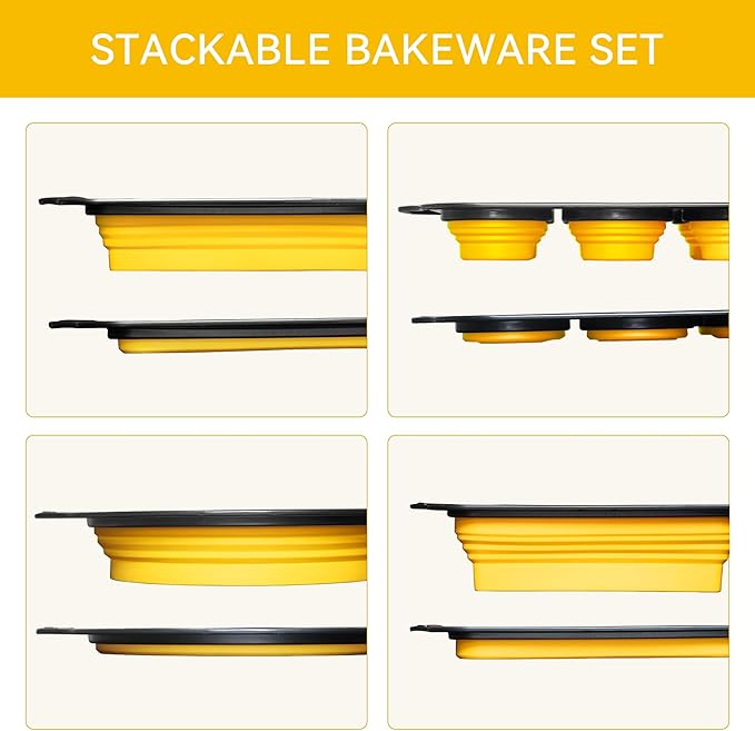 8-Piece Silicone Nonstick Bakeware Set with Oven Mitts Yellow