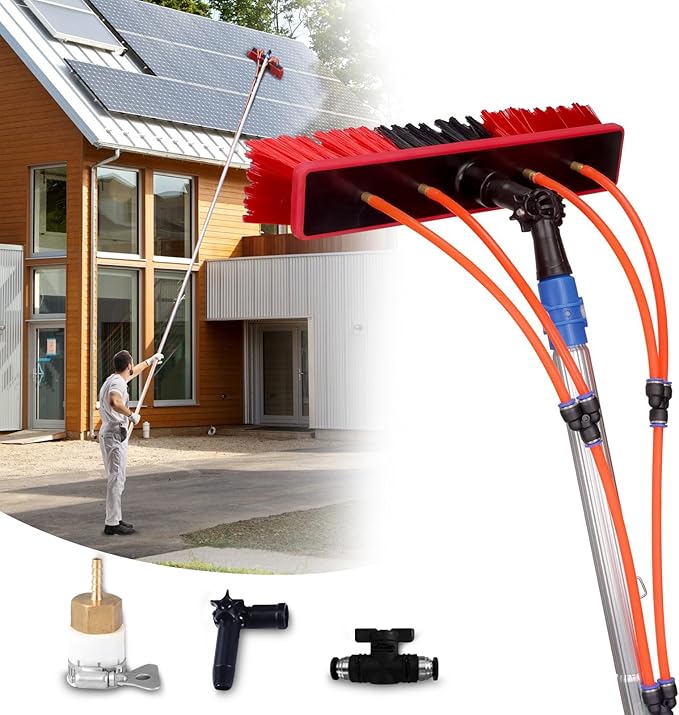 Solar panel cleaning water-fed pole kit