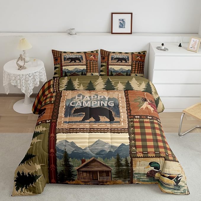RV Camper Queen Comforter Set Hunting Duck Bear Woodland