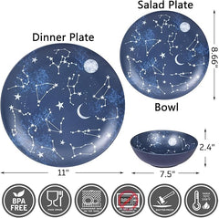 Melamine Dinnerware Set 12-Piece Starry Pattern Dark Blue