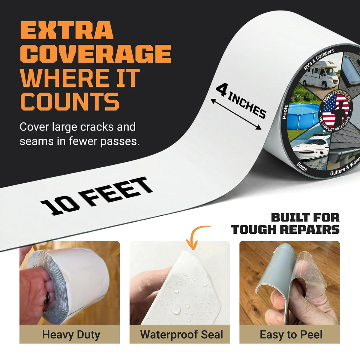 Waterproof RV roof patch sealant tape 4 in x 10 ft