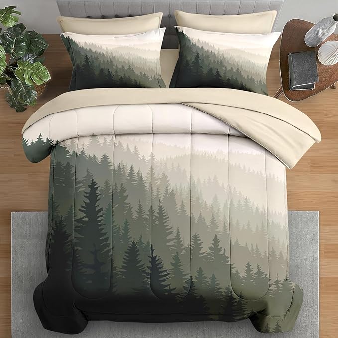 Full Comforter Set 7-Piece Mountain Pine Tree Bedding