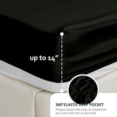 RV King Silk Satin Sheet Set 4-Piece Deep Pocket Black