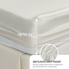 Silk Satin Short Queen Sheet Set 4-Piece Deep Pocket Ivory