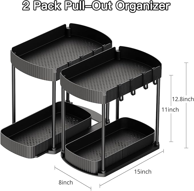 Pull-Out Under-Sink Cabinet Organizer Black 2-Pack