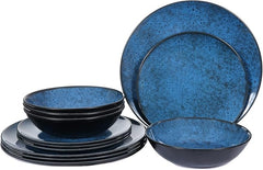 Melamine Dinnerware Set 12-Piece Classic Blue Dishwasher Safe