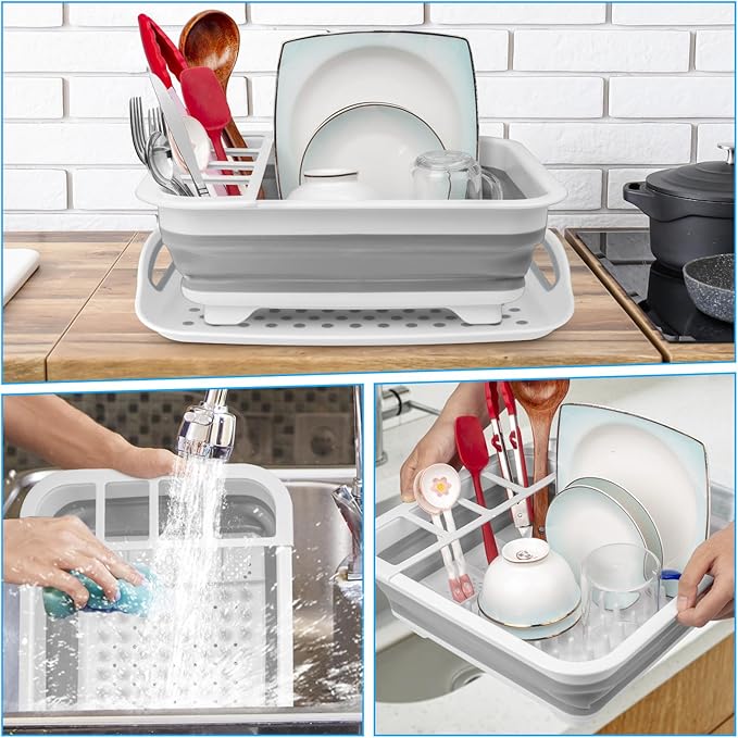 Collapsible Dish Drying Rack with Drainboard