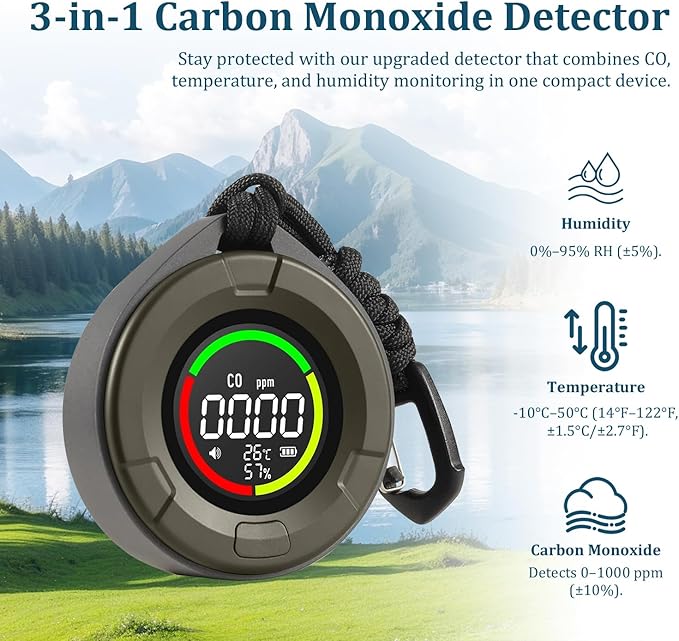 3-in-1 Rechargeable Travel CO Detector Green