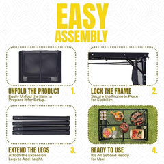 Folding Grill Table with Extension Boards 88 Lbs