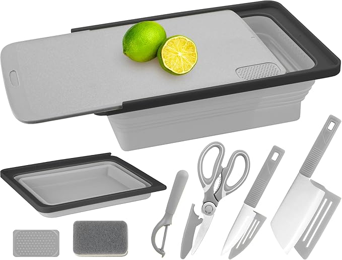 7-in-1 Camping Cutting Board Set with Knife & Basket