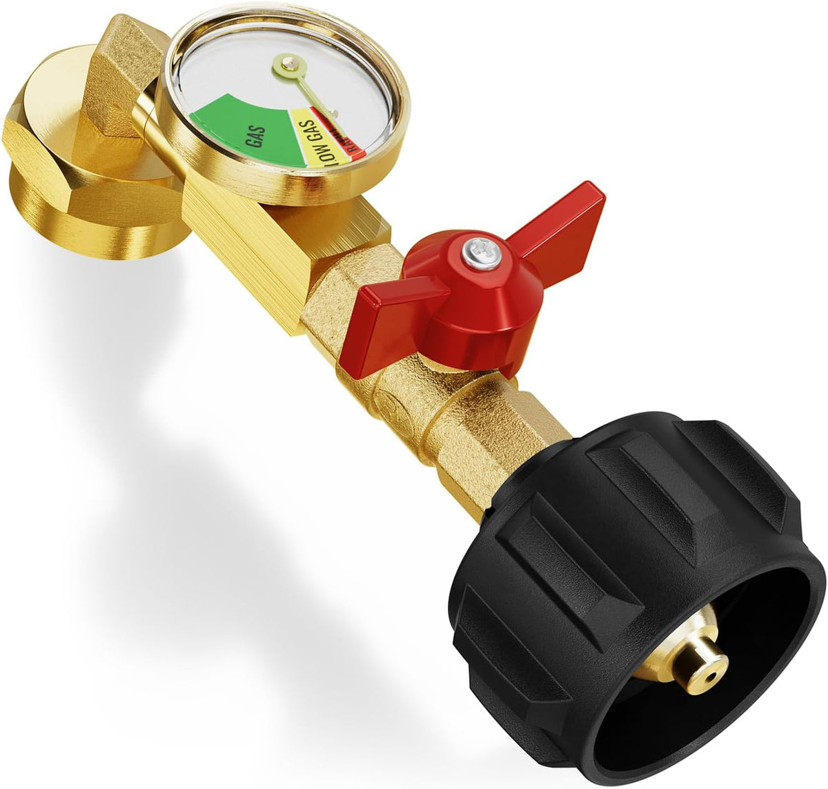 Propane refill adapter with valve and gauge