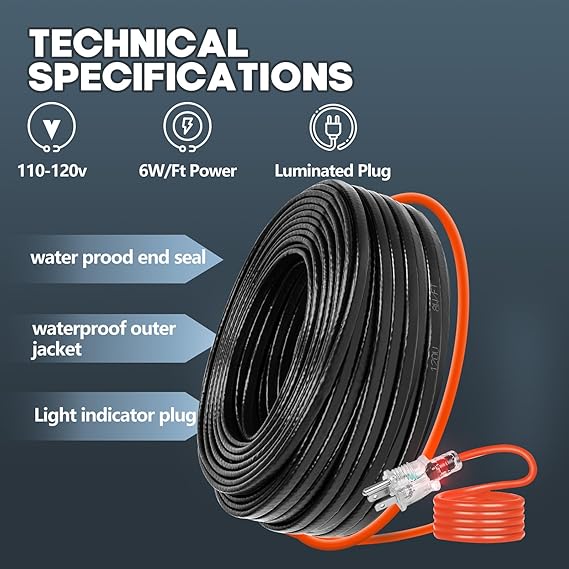 Heat Tape for Water Pipes 6ft -40F 120V