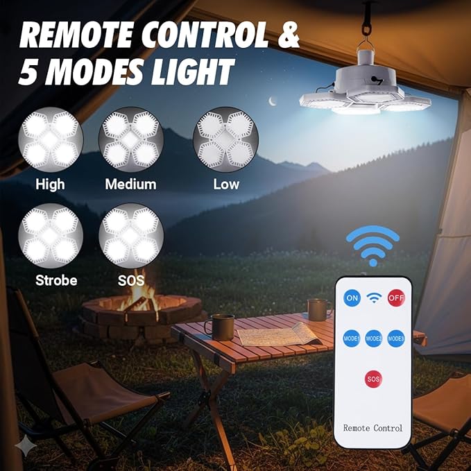 Solar Camping Light 169 LED 360° Folding with Remote