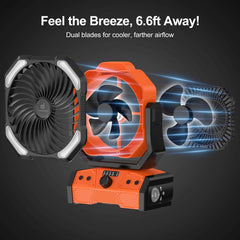 Oscillating camping fan with lantern