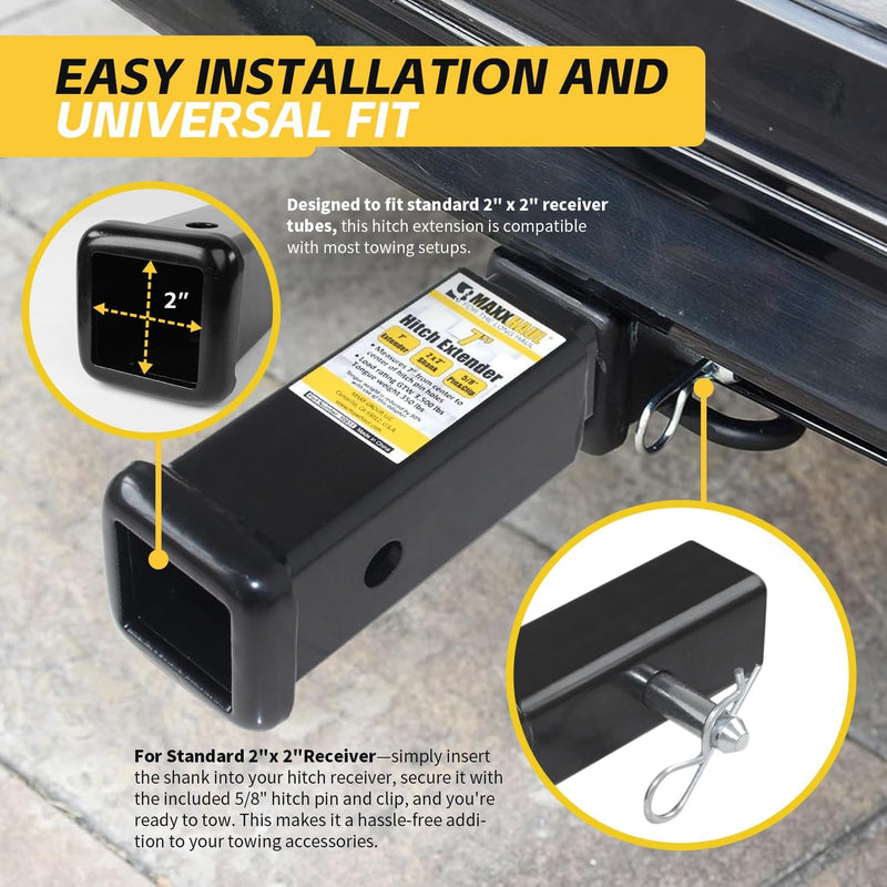 Trailer hitch receiver extender 7 inch