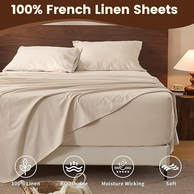 100% Linen Sheet Set Queen Extra Deep Pocket 18-24" Breathable