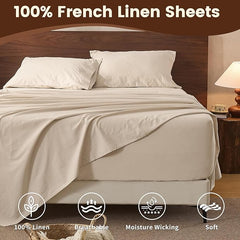 100% Linen Sheet Set Queen Extra Deep Pocket 18-24" Breathable