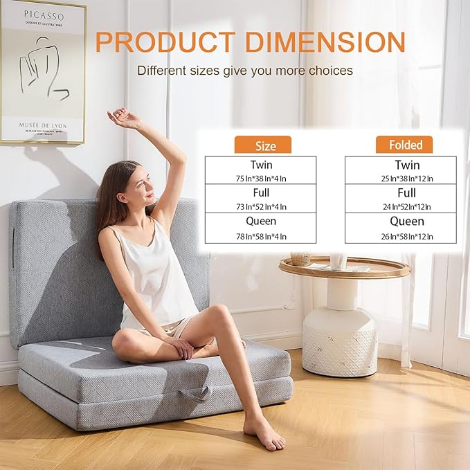 Tri-fold memory foam mattress Twin portable folded - view 2