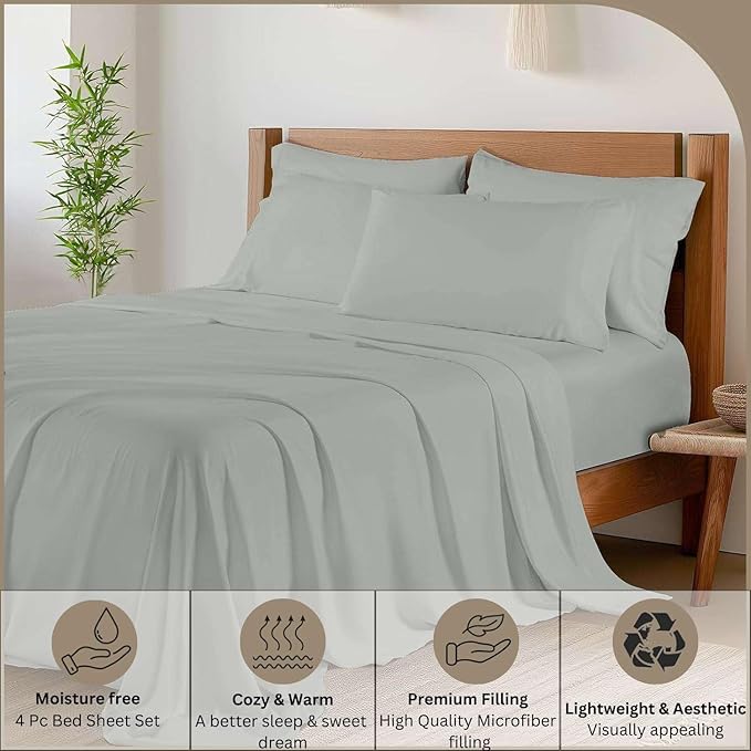 RV King Sheet Set 4-Piece Microfiber 72x80 Light Grey
