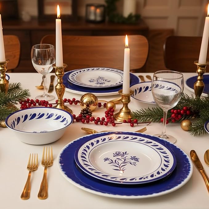 Melamine Dinnerware Set 12-Piece Lightweight Dishwasher Safe Blue