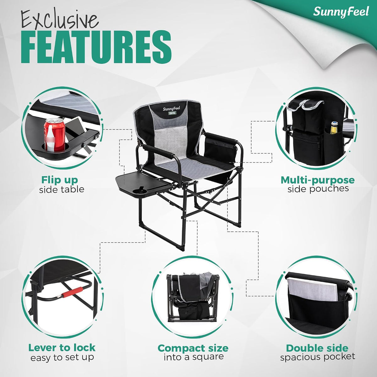 Oversized director's camp chair with side table