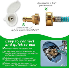 RV External Shower 15ft Coil Hose 1/2" QC Adapter
