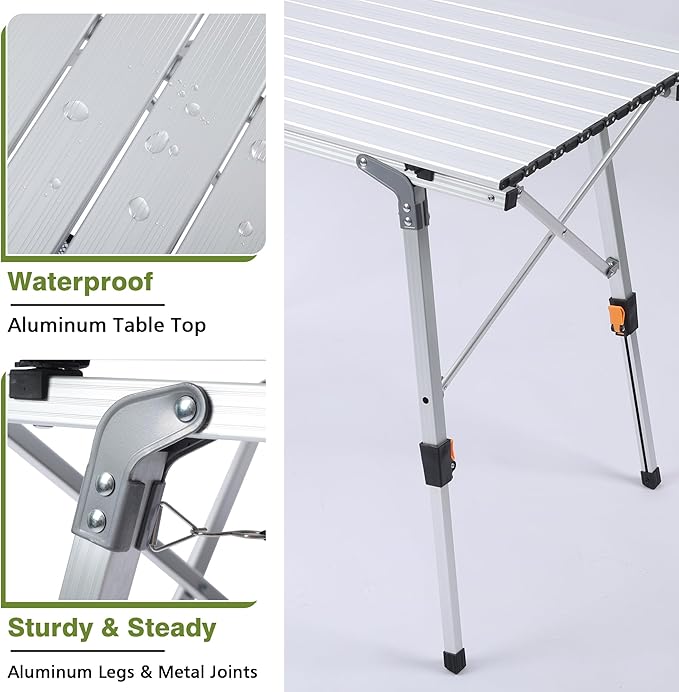 Folding Aluminum Camp Table Roll-Up with Carrying Bag