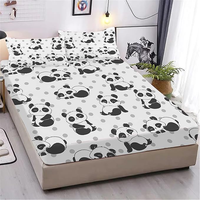 Panda Fitted Sheet & Pillowcase Twin 2-Piece Kids